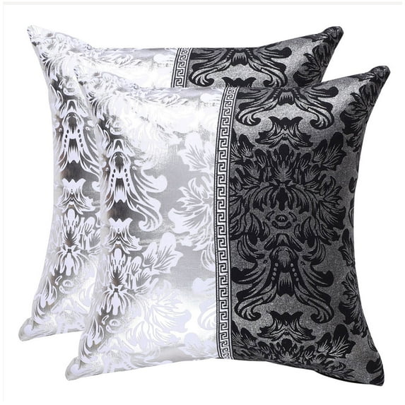 PiccoCasa Vintage Floral Printed Black Silver Contrast Cushion Cover Bed Sofa Throw Pillow Case 18" x 18" #1 2