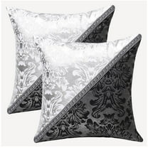 PiccoCasa Vintage Floral Printed Black Silver Contrast Cushion Cover Bed Sofa Throw Pillow Case 18" x 18" #2 2