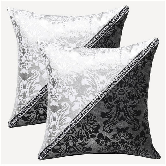 PiccoCasa Vintage Floral Printed Black Silver Contrast Cushion Cover Bed Sofa Throw Pillow Case 18" x 18" #2 2