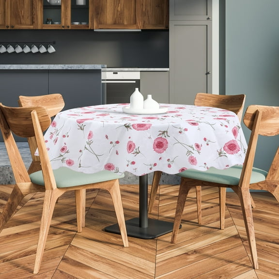 PiccoCasa Vinyl House Tablecloth Round 71" Dia Red Flower Pattern Waterproof