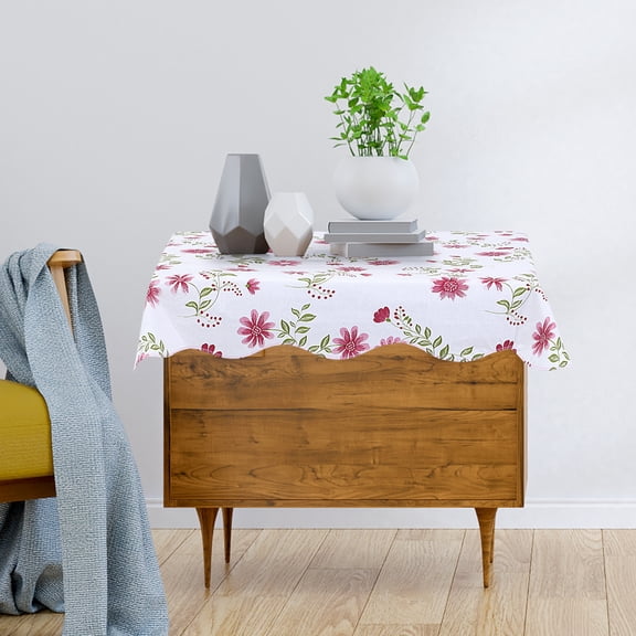 PiccoCasa Vinyl Red Flower Pattern Square 24 x 24 Inch Tablecloth Waterproof for Wedding Party Decoration