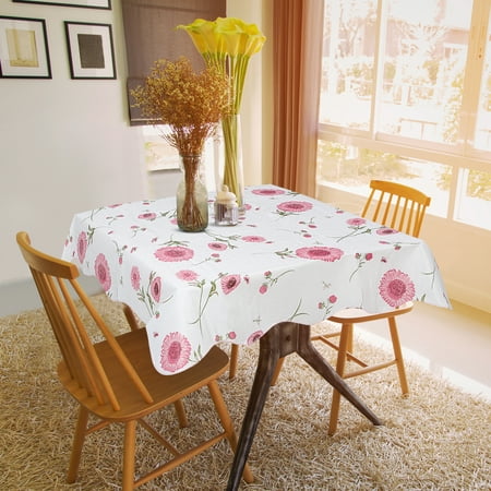 PiccoCasa Vinyl Square Tablecloth Pink 35" x 35" Sunflower Pattern Waterproof