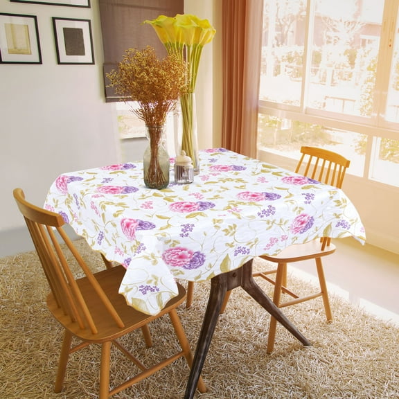 PiccoCasa Vinyl Square Tablecloth Waterproof Pink Flower Printed 35" x 35"