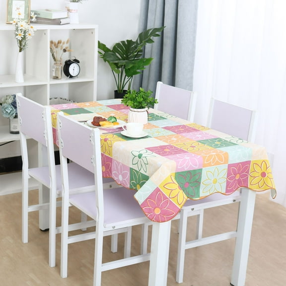 PiccoCasa Vinyl Tablecloth 60" x 60" Plaid Flower Pattern Waterproof for Wedding Party Decoration