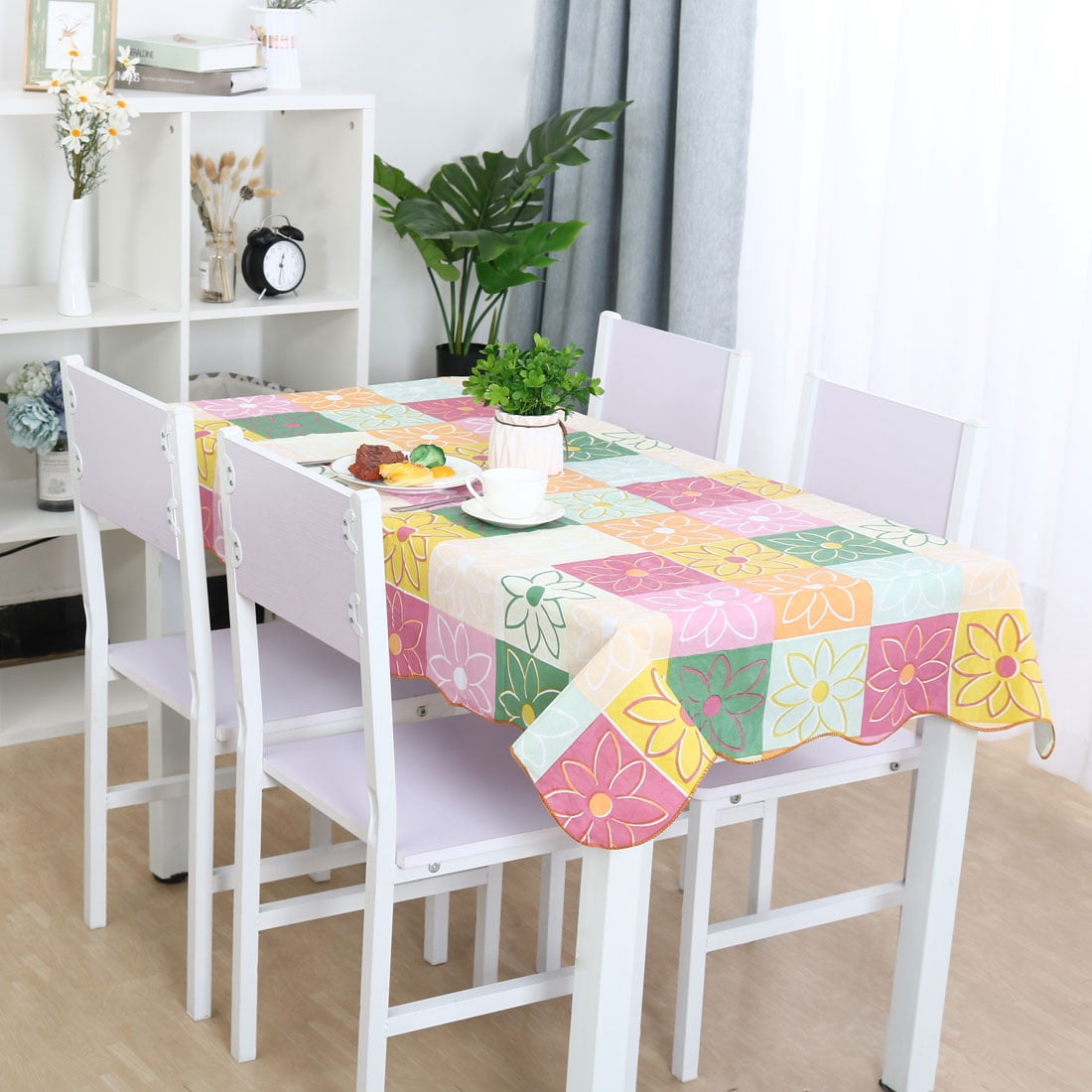 PiccoCasa Vinyl Tablecloth 60" x 60" Plaid Flower Pattern Waterproof for Wedding Party Decoration