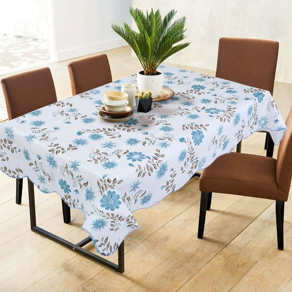 PiccoCasa Vinyl Tablecloth Rectangle 41" x 60" Blue Flower Pattern Waterproof