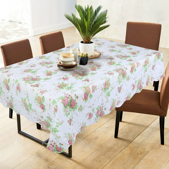 PiccoCasa Vinyl Tablecloth Rectangle 41" x 60" Rose Pattern Floral Waterproof