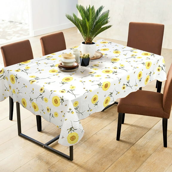 PiccoCasa Vinyl Tablecloth Rectangle 41"x60" Sunflower Print Waterproof