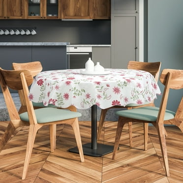 PiccoCasa Vinyl Tablecloth Round 60" Dia Red Flower Pattern Waterproof