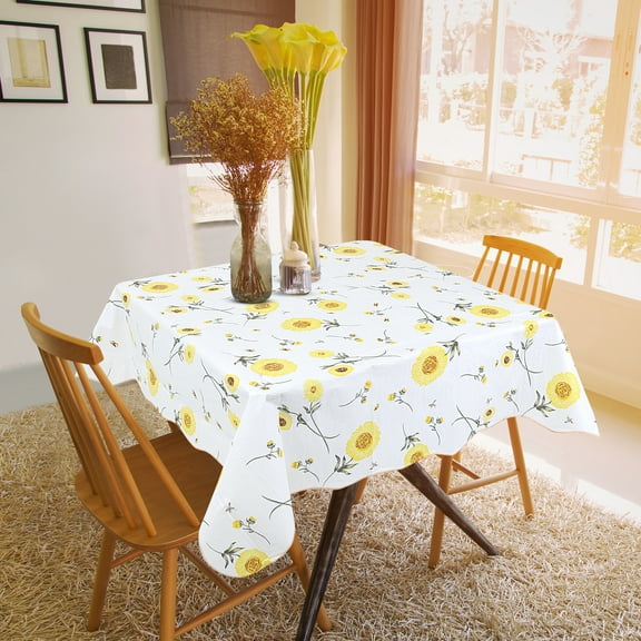 PiccoCasa Vinyl Tablecloth Square Table 53" x 53" Sunflower Print Waterproof
