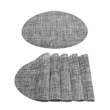 PiccoCasa Washable Placemats 6pcs Woven Mats for Kitchen Oval, Gray, 18" x 12"