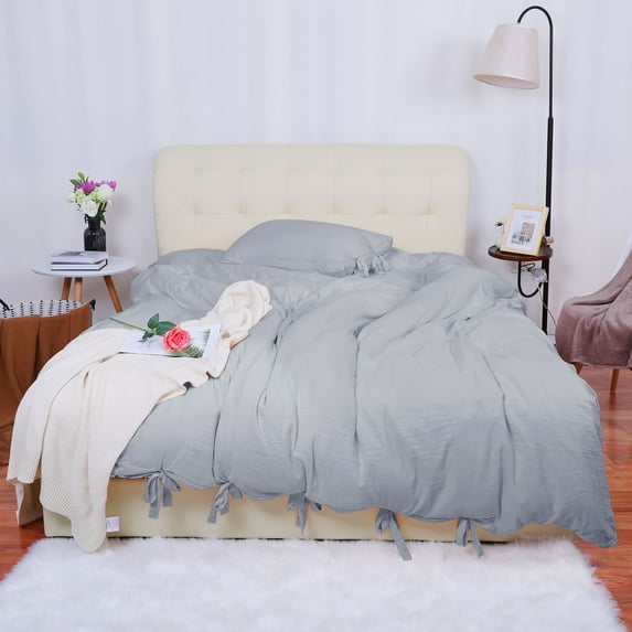 PiccoCasa Washed Cotton Bedding Duvet Cover Pillowcase Solid Color Twin Light Gray