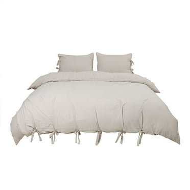 PiccoCasa Washed Cotton Duvet Cover Set of 3 with 2 Pillowcases, King Tan