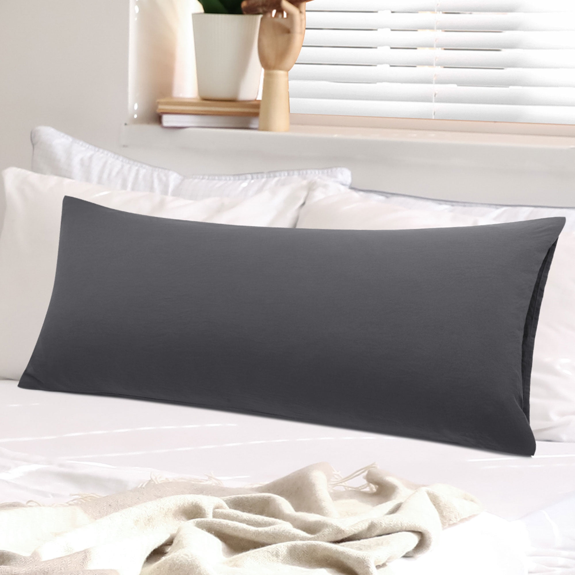 Dark Gray Brushed Microfiber Body Pillowcase with Envelope Closure
