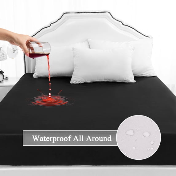 PiccoCasa Waterproof All Around Mattress Protector Brushed Microfiber Bed Cover Pad Black Queen