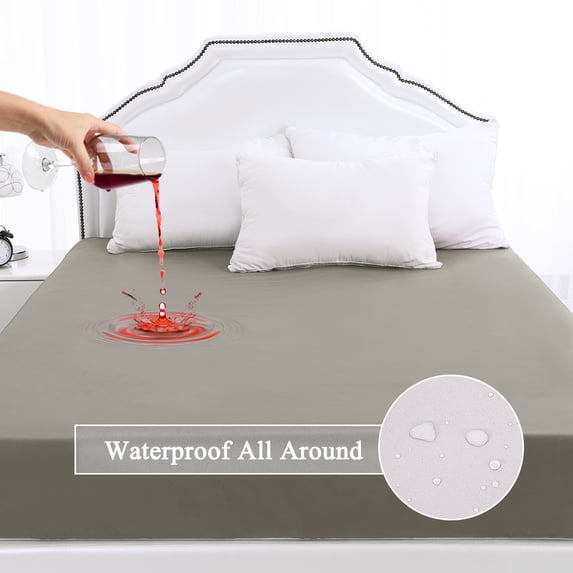 PiccoCasa Waterproof All Around Mattress Protector Brushed Microfiber Bed Cover Pad Gray Queen