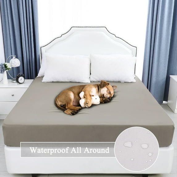 PiccoCasa Waterproof All Around Mattress Protector Microfiber Polyester Bed Fitted, Gray King