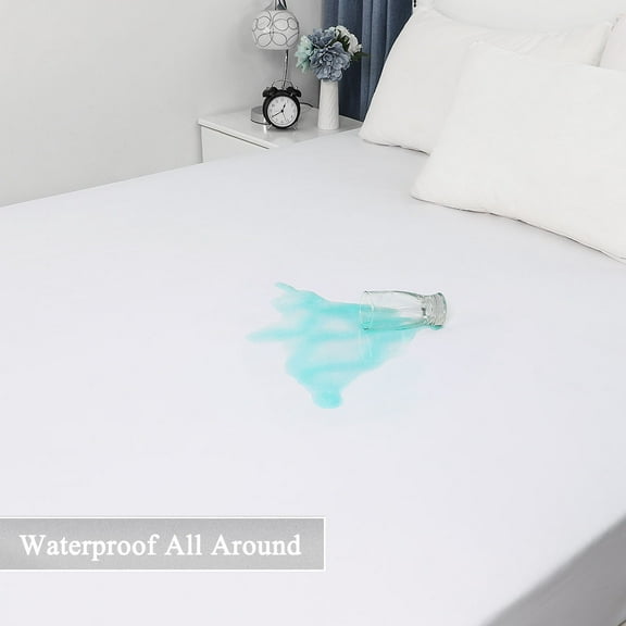 PiccoCasa Waterproof Mattress Protector Brushed Microfiber Bed Cover Pad White Queen