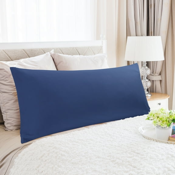 PiccoCasa Zippered Body Pillow Cover Egyptian Cotton Pillowcases, Jumbo Navy Blue