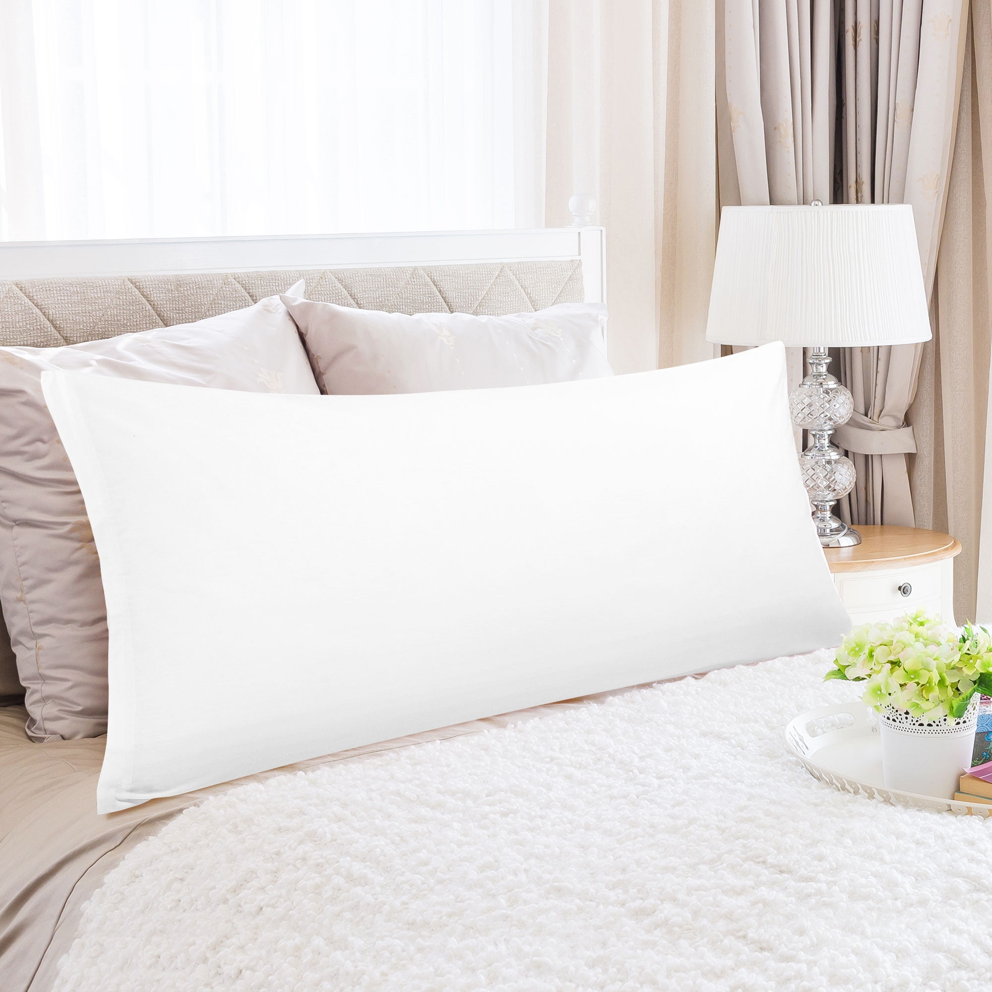 PiccoCasa Zippered Body Pillow Cover Egyptian Cotton Pillowcases, Jumbo White