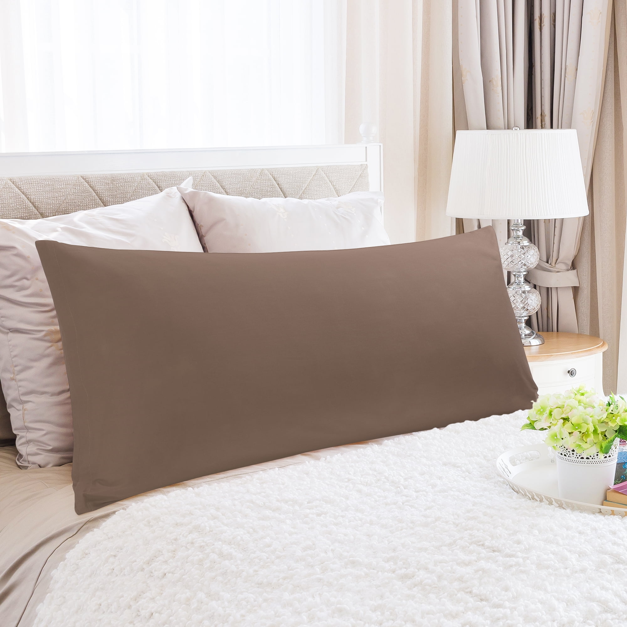 REGALWOVEN Zippered Body Pillow Cover Egyptian Cotton Pillowcases, King Coffee Color