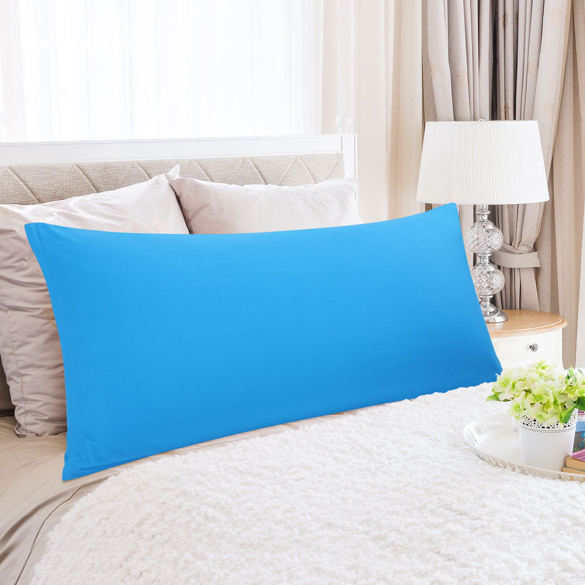 REGALWOVEN Zippered Body Pillow Cover Egyptian Cotton Pillowcases, Queen Blue