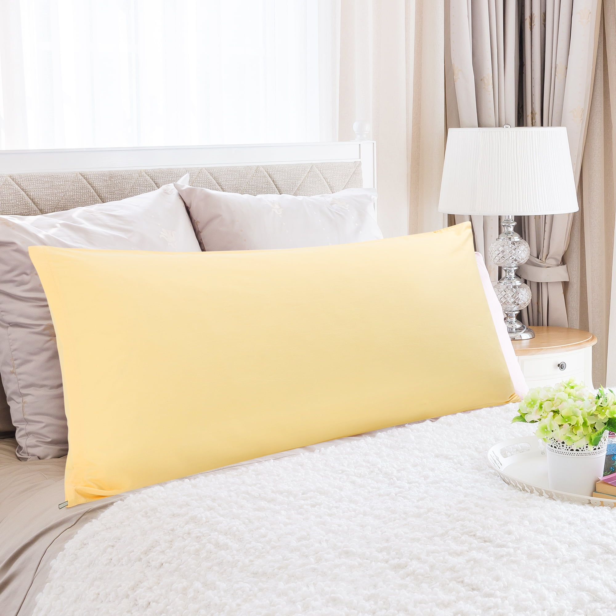 REGALWOVEN Zippered Body Pillow Cover Egyptian Cotton Pillowcases, Standard Apricot