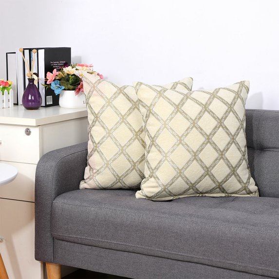 Piccocasa 2 Pack Decorative Throw Pillowcases Geometric Cushion Covers, 18"x18" Beige