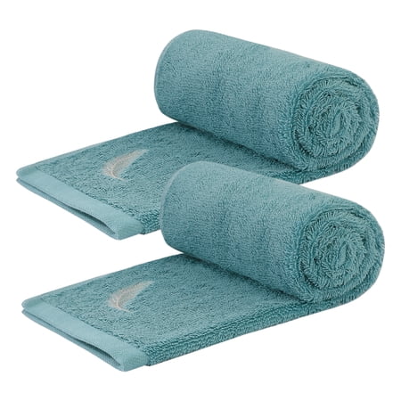 Piccocasa 2PCS 100% Cotton Embroidered Hand Towels Absorbent 16"x30" Teal Blue
