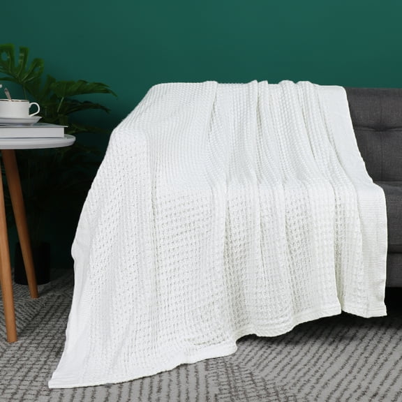 Piccocasa Soft 100% Cotton Thermal Blanket Waffle Weave Home Decoration Knit Blanket White 47" x 70"