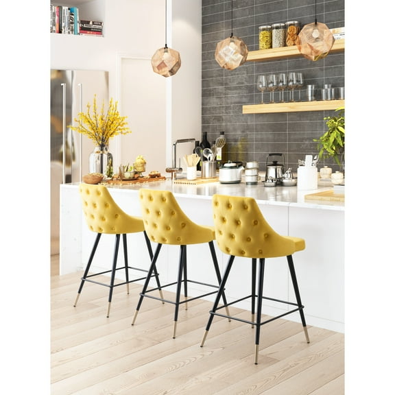 Piccolo Counter Stool Yellow Counter Stool, Modern Style, Soft and smooth velvet fabric, Plywood, Indoor Bar