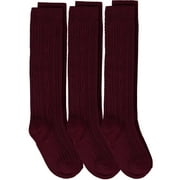 Piccolo Hosiery Girls Cable Knee High Socks 3-Pack(Burgundy 6/7)