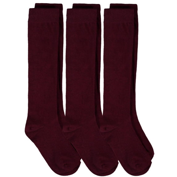 Piccolo Hosiery Girls School Uniform Knee-High Sock, Pack of Three(Burgundy 8/9)