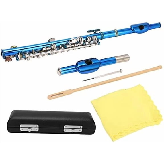 Piccolo Instrument for Beginners Students, Cupronickel Piccolo Flute with 6 Holes E Key, Premium Sound with Cleaning Kit, Carrying Case(Blue)$$Musical Instruments