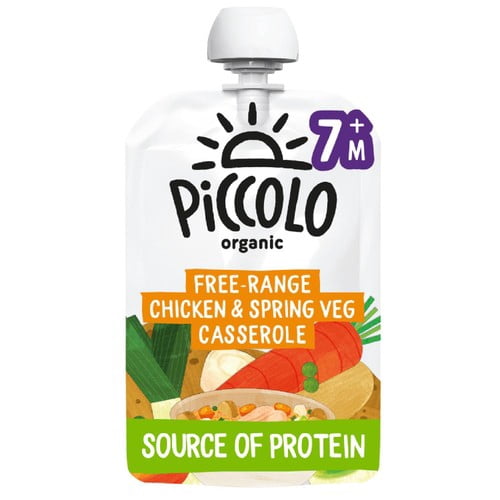 Piccolo Spring Vegetable & Chicken Casserole Organic Pouch 7mths+ 130g, British Import (Pack of 2)