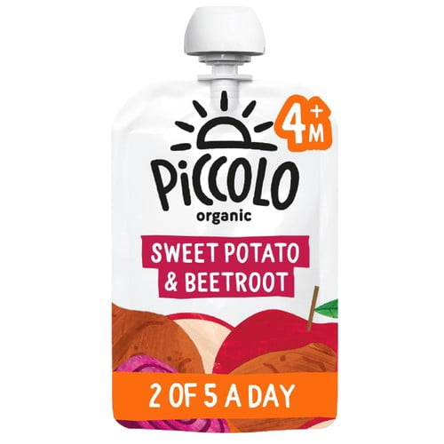 Piccolo Sweet Potato, Apple, Pear & Beetroot Organic Pouch, 4 mths+ 100g, British Import (Pack of 2)