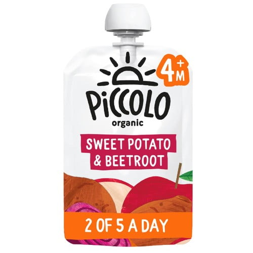 Piccolo Sweet Potato, Apple, Pear & Beetroot Organic Pouch, 4 mths+ 100g, British Import (Pack of 2)