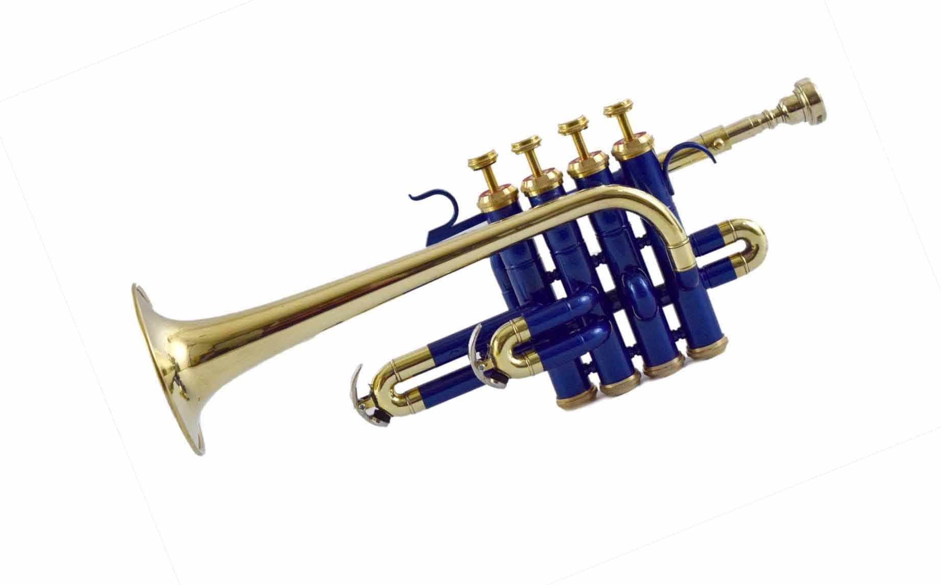 Piccolo Trumpet Brass And Blue Color Finish Bb/A Pitch With Hard Case Bag  And Mouthpiece 
