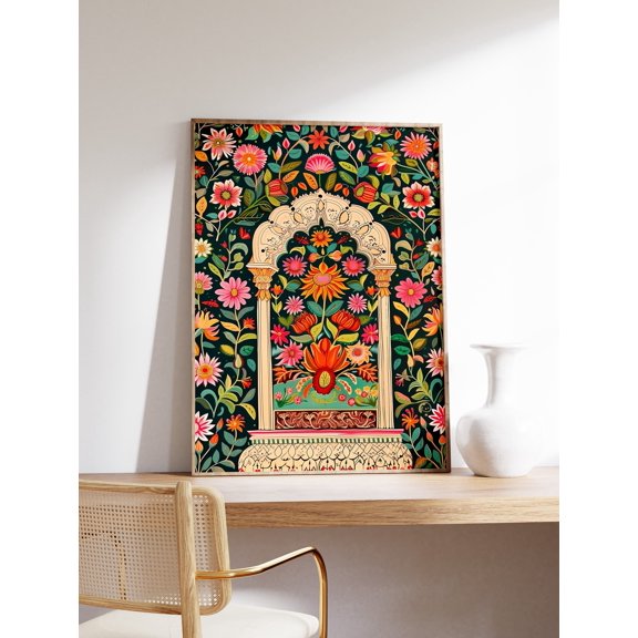 Pichwai Floral Art Print, Traditional Indian Decor, Poster Only
