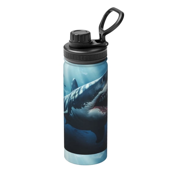 Picia 3D Realistic Shark Pattern Water Bottle 18 oz Stainless Steel Insulated Bottles With Handle Leak Proof Gym Sport Water Jug BPA-free insulated kettle For Men Women Adults