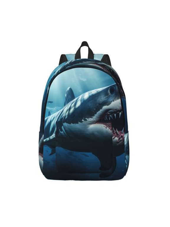 3D Realistic Shark Printed Canvas Daypack - Stylish and Durable Vintage Compact Backpack - Class, Work, Travel, or Laptop Bookbag,Organized Compartments-