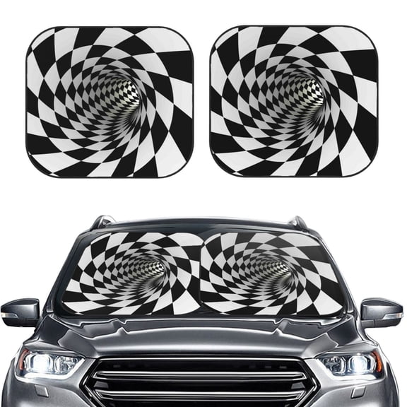 Picia 3D Vortex Illusion 2 Piece Car Windshield Sun Shade Foldable | Foldable Sun Shield for Front Window Blocks UV Rays and Keeps Your Vehicle Cool-Small