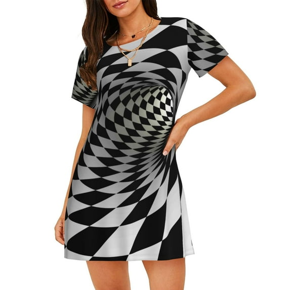 Picia 3D Vortex Illusion Pattern Women’s Nightdress – Casual Short-sleeved Loose-Fit Sleepwear, Soft Cotton Short-Sleeve Sleep Shirt for Relaxation & Comfort