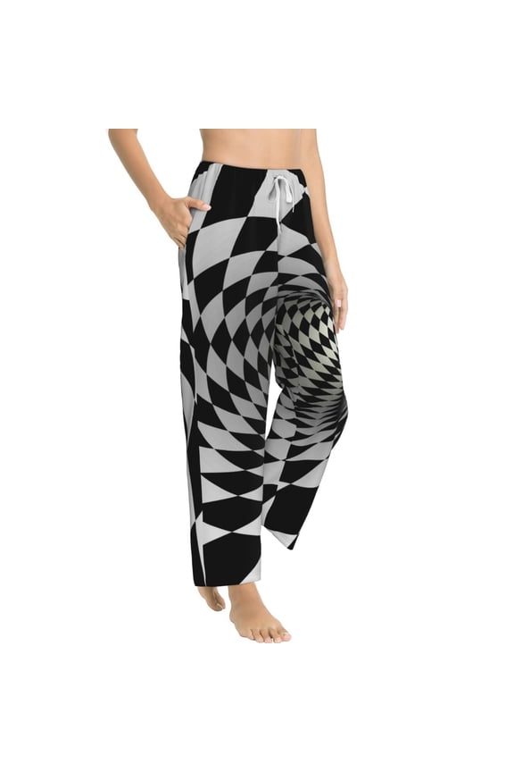 3D Vortex Illusion Womens Soft Woven Cotton Elastic Waistband Sleep Pajama Pant Lounge Sleep Pant With Pockets And Drawstring-Small