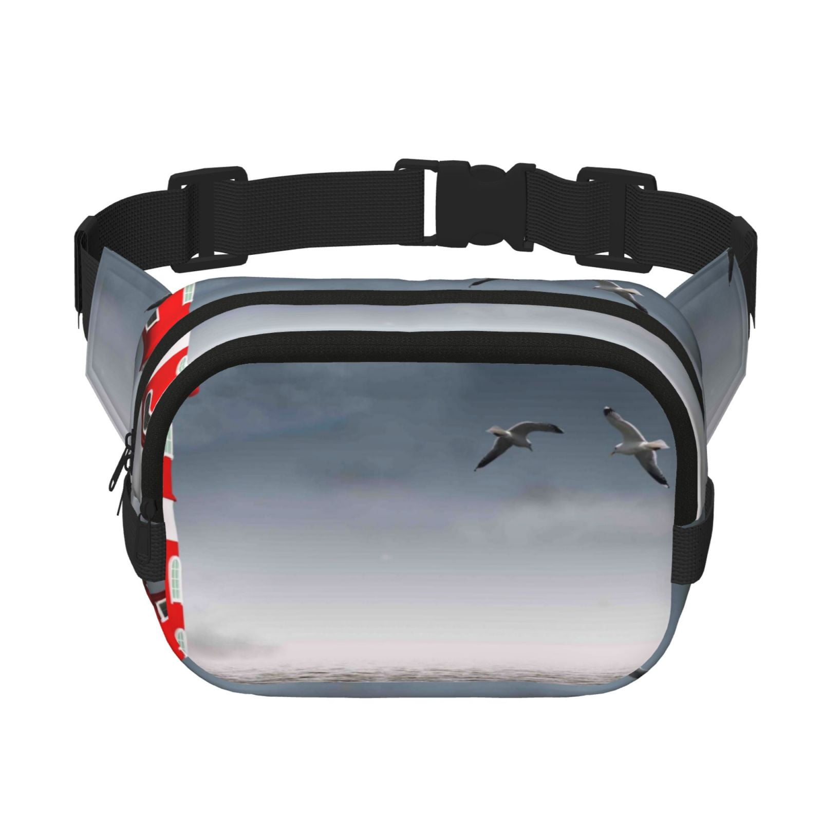 Picia 3d Lighthouse in the Surf Print Square Double-Layer Waist Bag Mini Adjustable Waist Belt Bag Exercise Running Travel Hiking