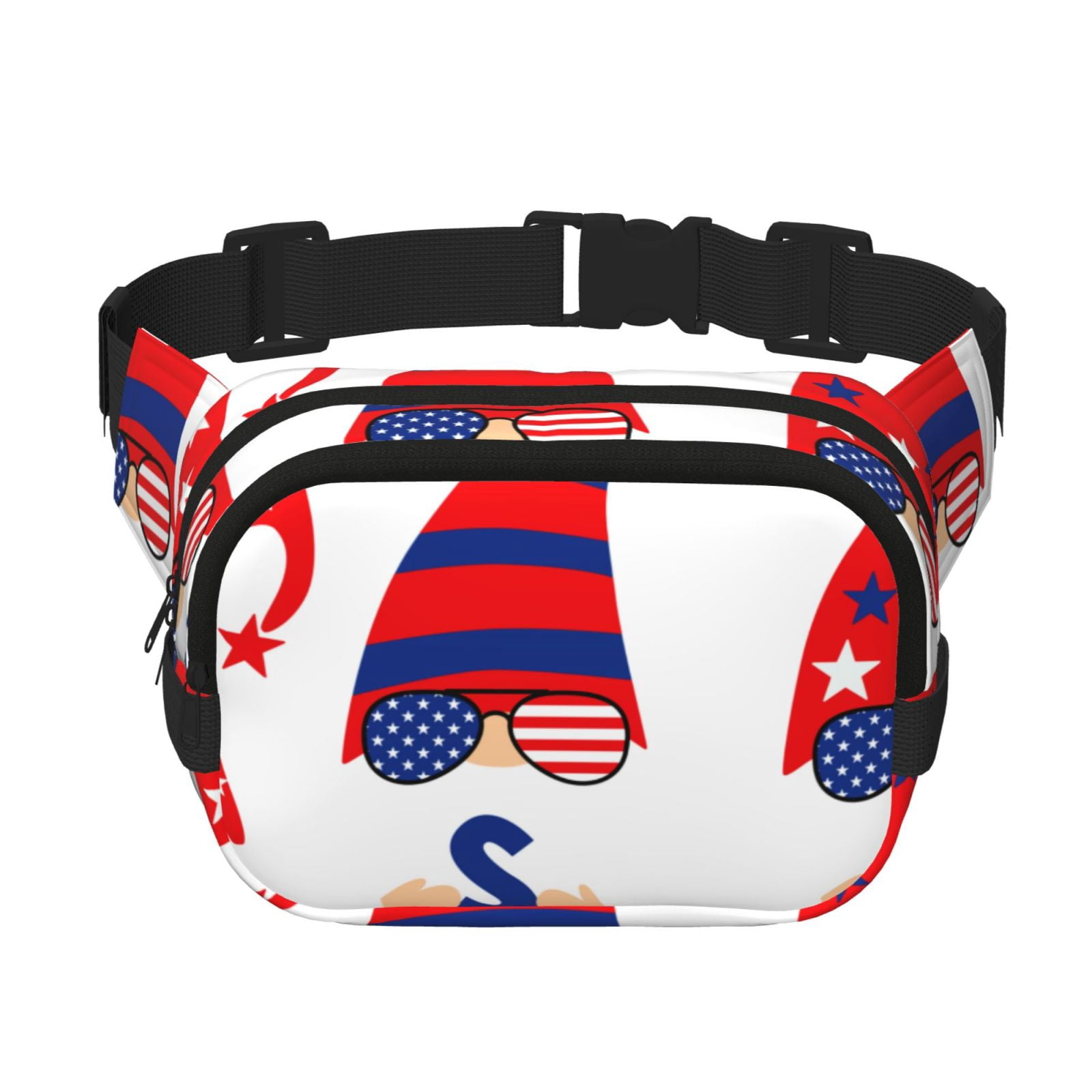 Picia 4th of July Gnomes Print Square Double-Layer Waist Bag Mini Adjustable Waist Belt Bag Exercise Running Travel Hiking