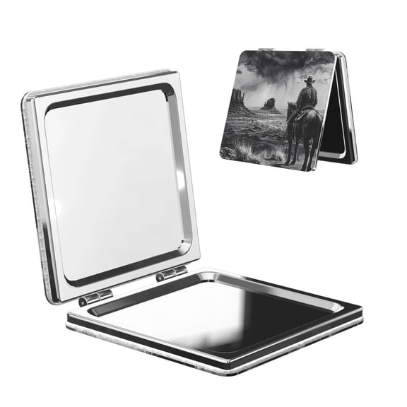 Picia 60s Black White Western Cowboy for Compact Vanity Mirror , Travel Makeup Mirror , Portable Magnifying Cosmetic Mirror for Daily, Work, Business-Square