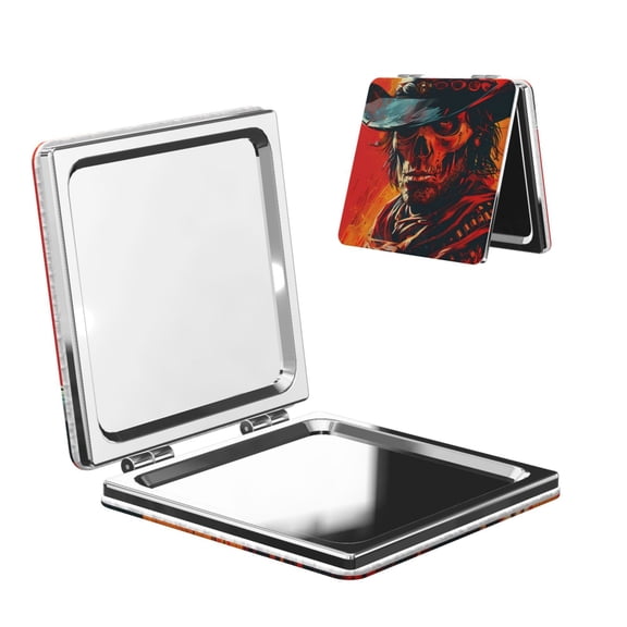 Picia 60s Western Skull Cowboy for Compact Vanity Mirror , Travel Makeup Mirror , Portable Magnifying Cosmetic Mirror for Daily, Work, Business-Square