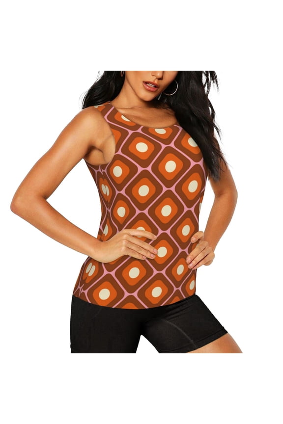 60s and 70s Aesthetic Pattern Women's Workout Tank Top,Breathable Activewear,Slim Fit Athletic Top,Versatile Workout Moisture-wicking top-Large
