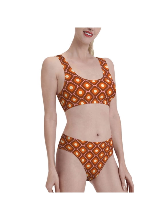 60s and 70s Aesthetic Women's High Waisted Bikini Scoop Neck Swimsuit Two Pieces Bathing Suit-